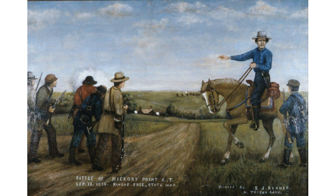 Colonel James Henry Lane at the Battle of Hickory Point. Painting by S.J. Reader. Courtesy of the Kansas Historical Society.