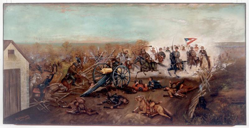 Benjamin D. Mileham painting of the Battle of the Big Blue (Byram's Ford). Courtesy of the Kansas Historical Society.