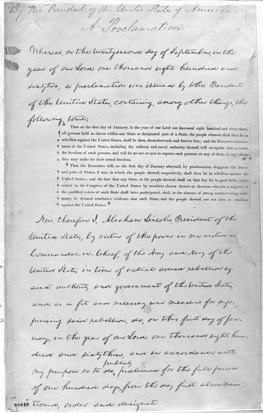 Photograph of President Lincoln’s handwritten draft of the final Emancipation Proclamation. Courtesy of the Library of Congress.