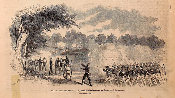 The Battle of Boonville, as depicted by Orlando C. Richardson. Courtesy of the Internet Archive.