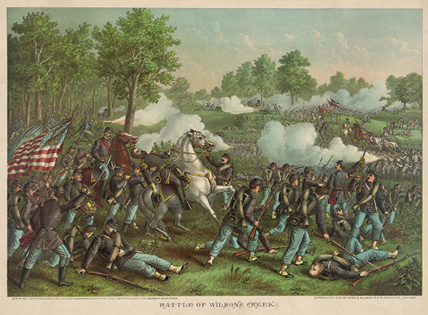 Lithograph of the Battle of Wilson's Creek. Courtesy of the Library of Congress.
