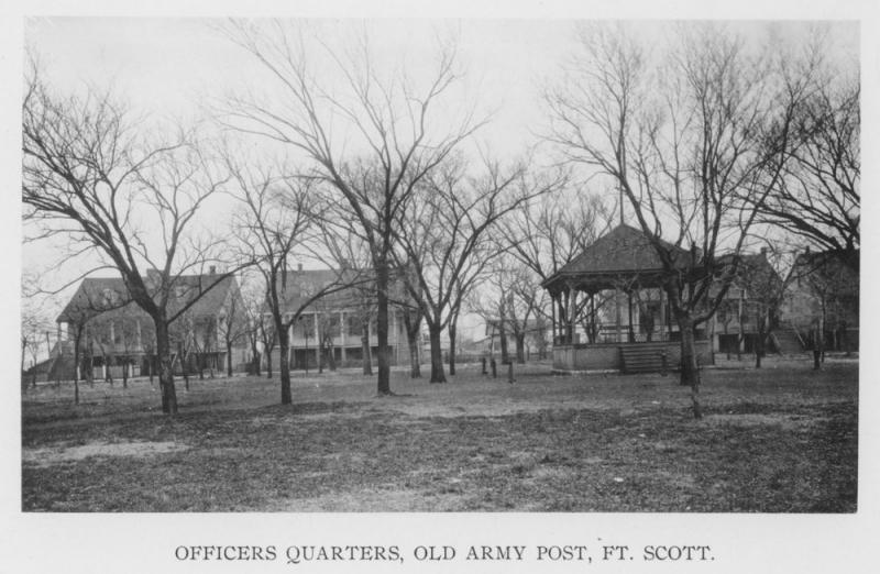 The former fort's officers' row in the town of Fort Scott (c.1900). Courtesy of the Kansas Historical Society.