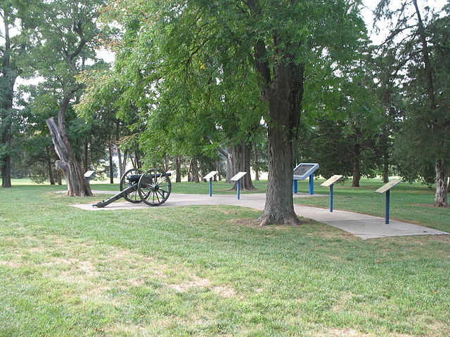 The cannon standing in Kansas City's Loose Park marks the spot where Confederate Major General Sterling Price commanded his army in the decisive 1864 Battle of Westport. This work is licensed under the Creative Commons Attribution-ShareAlike 3.0 License.