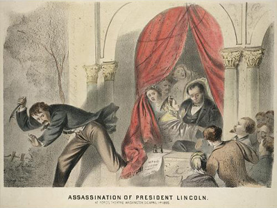 Painting of John Wilkes Booth fleeing the scene of President Lincoln's assassination. Image courtesy of the Smithsonian Institution.