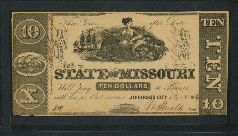 $10 Missouri Note, issued January 1, 1864. Courtesy of St. Joseph Museums, Inc.