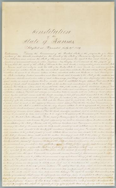 The first page of the Wyandotte Constitution. Courtesy of the Kansas Historical Society.