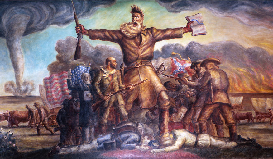 John Brown in The Tragic Prelude, displayed at the Kansas State Capitol in Topeka. Painted by John Steuart Curry, ca. 1938-1940. Image from Wikimedia Commons.