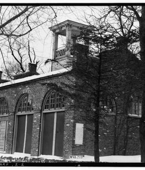 Photograph of U.S. Armory watchman's house at Harpers Ferry, where Abolitionist John Brown and his followers sought refuge during their unsuccessful raid on the federal arsenal.