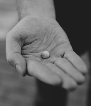 Person's hand holding a lead 44 caliber bullet