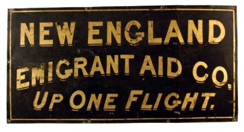 Sign advertising the New England Emigrant Aid Company.
