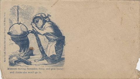 Political cartoon commenting on the lack of support for secession in Missouri.