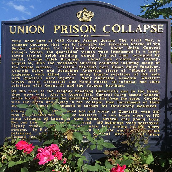 Historical marker at the site of the Union Prison collapse in Kansas City, Missouri. Photograph by Cody Kauhl.